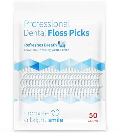 50 Count Unflavored Dental Floss Picks, Shred-Resistant Floss for Deep Cleaning Tight Teeth Deep Cleaning Daily Oral Care, Easy Take Out Sealed Bag Portable Traveling Package On The Go(Pack of 1)