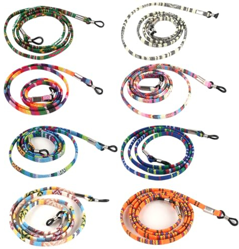 PERSENTU 8pcs Glasses Strap, Glasses Chain, Spectacles Cord, Glasse Lanyard, Glassef Chain for Women, Non-Slip Spectacles Cord Retainer Lanyard, Bohemia Spec Lanyards for Women Men