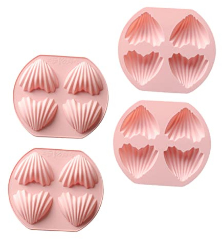 MUELODSIC 4 pièces Moules à Gâteau Silicone Forme Cœur Antiadhésif Moules Madeleine pour Pâtisserie Maison Rose