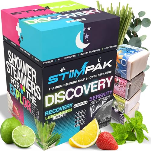 Shower Steamers Variety Pack | XXL 80g Extra Strength Aromatherapy | for Sinus Support, Energy, Relaxation & Connection | Pure Essential Oils & Core Ingredients | Discovery by STiiMPAK (8 Pak)