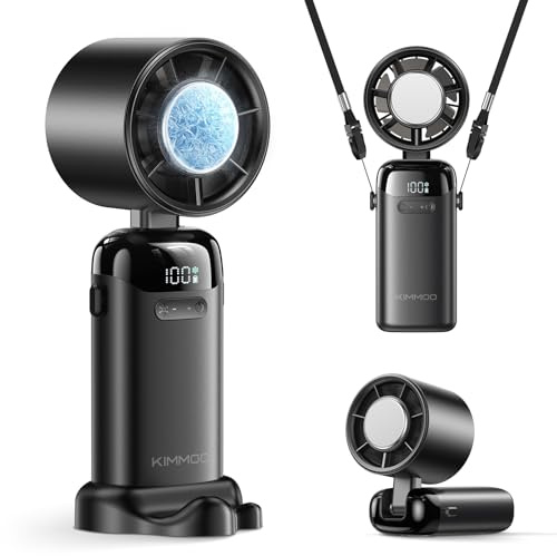 KIMMOO Handheld Portable Turbo Fan with Ice Cooler, Powerful 21000 RPM, Speed (1-199), Up to 14Hrs Cooling, Rechargeable Personal Fan, Small Pocket Hand Fans for Travel/Outdoor/Home/Office (Black)