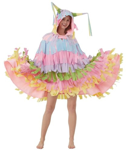Generisch Pinata-Overall Kapuze Für Damen Mehrfarbiger Kapuzen-Overall Im Pinata-Stil Lustiges Mexikanisches Fiesta-Party-Cosplay-kostüm Karneval Clubwear für Bühnenperformance Klassi Streetwear