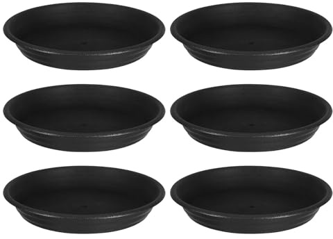 Mikikit 6 Piezas Bandejas de Plástico para Macetas Negras 15 CM Interior 19 CM Exterior 6 Piezas, Bandeja de Drenaje para Plantas, Platillos Recolectores de Agua para Jardín y Hogar,