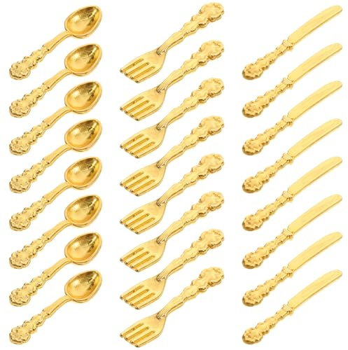 WEKAMOS Set 36 Pezzi Mini Posate in Miniatura Oro per Casa delle Bambole Micro Stoviglie per Decorazioni Modellini Accessori Gioco Fai da Te per e Collezionisti