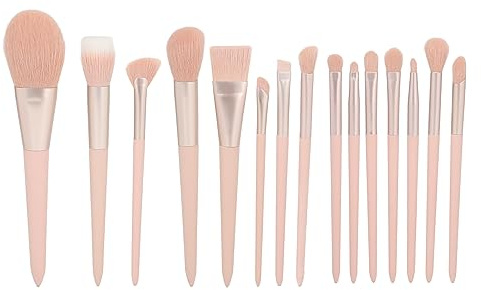LDAUYZLING Juego de brochas de Maquillaje de 15 Piezas Juego de brochas de Maquillaje de Sombra de Ojos sintética Rosa para correctores en Polvo