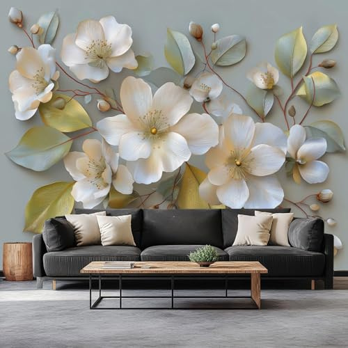Photo Wallpaper 3D Realistic Floral Elegant, Non-Woven Wall Mural 118 x 83 inch (W x H) - Living Room Bedroom Children's Room Wall Art Poster Light Gray Mural Wallpaper Decoration