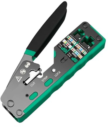Strumento di crimpatura RJ45, pinza passante for crimpatrice, taglierina for connettori modulari Cat6 Cat5 Cat5e 8P8C, strumento for cavi Ethernet tutto in uno(Green)