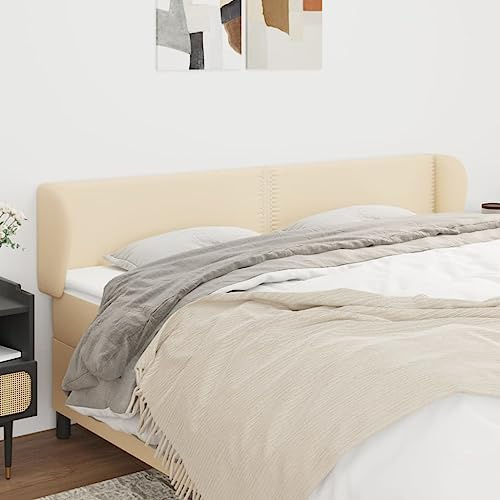 zylophax Kopfteil mit Ohren Creme Stoff 183x23x78/88 cm, Polster Rücklehne für Bett, Montagefreundliches Wandkissen, Komfortable Stütze zum Anlehnen im Schlafzimmer, Passend für Einzel und Doppelbett