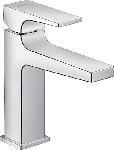 hansgrohe Metropol - Waschtischarmatur mit Push-Open Ablauf, Wasserhahn Bad mit Auslaufhöhe 117 mm, Mischbatterie Waschbecken wassersparend (EcoSmart), Chrom, 32507000