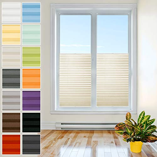 Plisart Premium Plissee Klemmfix Ohne Bohren, Creme 45x130cm, Sonnenschutz, Lichtdurchlässig, Easyfix Rollo Plissees für Fenster, Faltrollo, Jalousie zum Klemmen, Plisseerollo