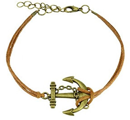 beyoutifulthings Wickel-Armband GROSSER Anker Länge 250mm Breite 2,89mm verstellbar Karabinerverschluss Echt-Leder Edelstahl Seil Maritim braun