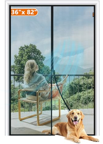 MAGZO Magnetic Screen Door Fit Door Size 36 x 82 Inch, Screen Size 38 x 83 Strong Magnets Mesh, Reinforced Fiberglass Net for Patio and Front Entrances, Gray