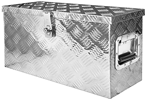 Box Anhänger Kiste Alubox mit Deckel Alukiste Transportbox Truckbox Deichselbox PKW Zubehör Werkzeugbox Aluminium Anhängerbox Aufbewahrungsbox Gross mit Schloss V2Aox