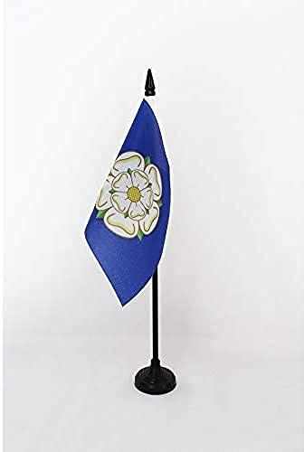 AZ FLAG Yorkshire New county Table Flag 15x10 cm Plastic Base | Indoor use 4x6 in desk flag stitched finish with reinforced edges with plastic pole 100D polyester