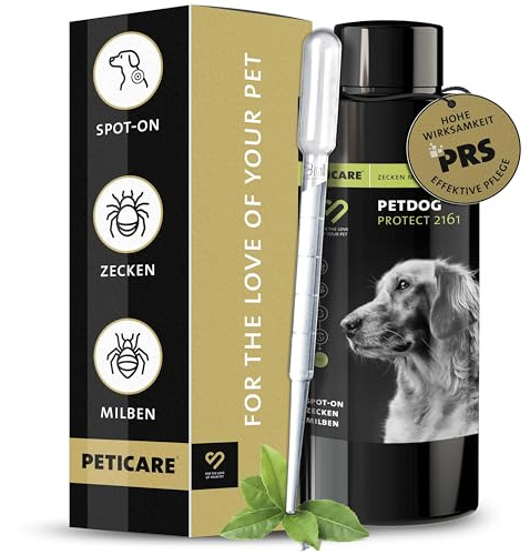 Peticare® Zeckenschutz für Hunde – Natürliches pflanzliches Spot-On gegen Zecken, Milben & Flöhe – ohne Chemie (Fipronil-frei) – Wasserfest & 24h Langzeitwirkung durch PRS® System, petDog Protect 2161
