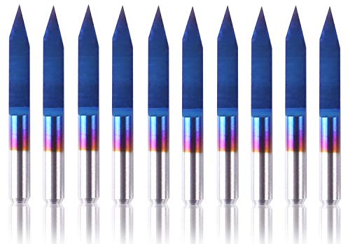 SainSmart Genmitsu 10Pcs Nano Blue Coat Gravierstichel, 30 Grad 0,1 mm Spitze 1/8 Schaft CNC Fräser Satz, Konisches V-Bit