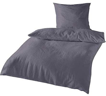 Traumschlaf Seersucker Bettwäsche Set • bügelfreie Sommerbettwäsche einfarbig Uni in tollen Farben mit Reißverschluss 135x200 cm + 80x80 cm, anthrazit