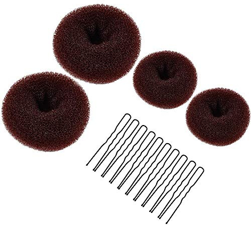 Hair Donuts for Buns, MORGLES 4pcs Hair Bun Maker Shaper Set with 10pcs Bobby Pins for Dancer Ballerina, Brown