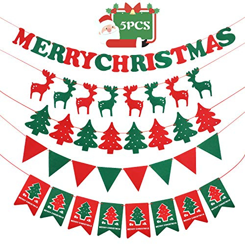 Merry Christmas Banner god jul baner Flaggor Flaggväv Dekorationer God julgran Hanging Fabric Flag för inomhus utomhusdekoration 5 Packa