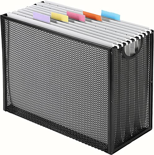 Sinboun Organizador de archivos colgante tamaño carta, caja de archivo incluye 5 carpetas colgantes, malla de metal, revistas, cartas, gabinetes de almacenamiento para oficina, hogar, escuela, no