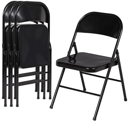 VECELO Metal Folding Chairs 4 Pack, Double Hinged Steel Frame Easy Foldable&Stackable for Office Kitchen Dinning Wedding Patio and Garden