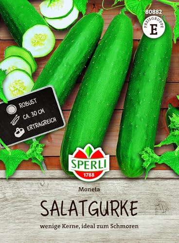 Sperli Salatgurke Moneta 80882, Gemüsesaat | Schlank & fest mit kleinem Kerngehäuse, für Salat & Schmorgemüse, Ernte Juli–September, 25–30 cm dunkelgrün