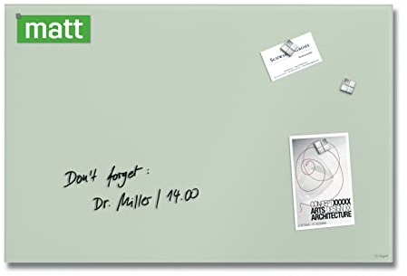 SIGEL GL515 Premium Glas-Magnettafel 60x40 cm, mint: matt, nicht spiegelnd, SGS geprüft, einfache Montage, incl. 3 starke Magnete, Glas-Magnettafel Artverum