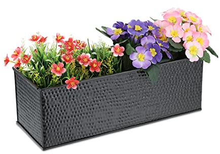 Relaxdays Jardinera de Interior, Caja Macetas, Flores y Hierbas, Rectangular, Metálica, 14x40x15 cm, Decorativa, Negro