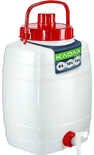 KADAX Wasserkanister, Getränkefass aus Kunststoff, Trinkwasserkanister, Wassertank mit Hahn, Wasserbehälter, Getränkekanister mit Gummidichtung