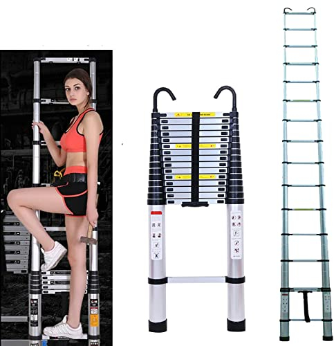 Échelle télescopique pliable avec 2 crochets, échelle coulissante de 6 m, échelle légère extensible, portable, polyvalente, capacité de charge de 150 kg Argenté