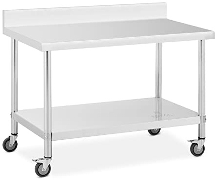 Royal Catering RCAT-120/70-WS Edelstahltisch mit Rollen und Aufkantung, 70 x 120 cm, 158 kg Tragkraft, Arbeitstisch
