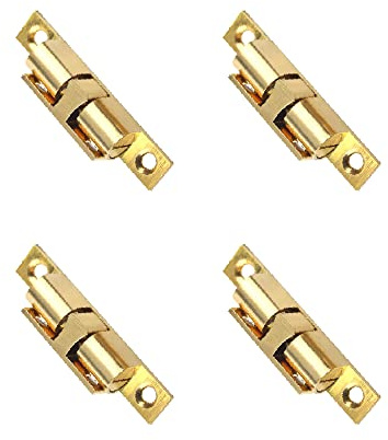 Cierre de puerta de bola de rodillo, paquete de 4 cierres de rodillo de doble bola de cobre ajustable, pestillo de tensión de bola con tornillos para muebles del hogar, puerta, armario, dorado/40 mm