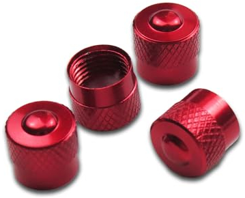 Pitlane Performance® Cappucci valvola in alluminio set da 4 – Tappi per valvole Schrader – Per auto, SUV, moto e bici (Rosso, Racing)