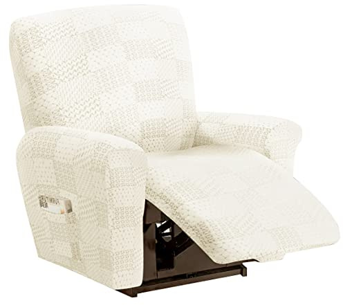 LIFEDX Sesselbezug Relaxsessel Stretchhusse für Relaxsessel 4-Teilig,Stretch Sesselschoner für Relaxsessel mit Taschen,Elastisch Sesselbezug Waschbar für Fernsehsessel Liege Sessel - White||1 Seater