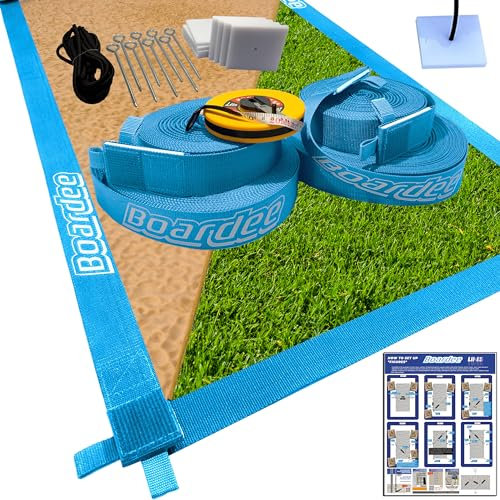 Boardee Professionelle Beachvolleyball-Spielfeldlinien – verstellbar (66,3 x 52,6 m oder 29,5 x 59,05 m) – 5,1 cm breite, langlebige Sandbegrenzungslinien mit doppeltem Klettverschluss-System –
