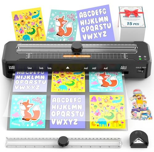 Laminator A3 for A3 A4 A5 A6 with Paper Cutter Sheets 15pcs Corner Rounder Scale Line, ABS Anti-Jam NTC Control Hot Cold Mode 90s Preheat, Laminating Machine for Teachers Home Office School