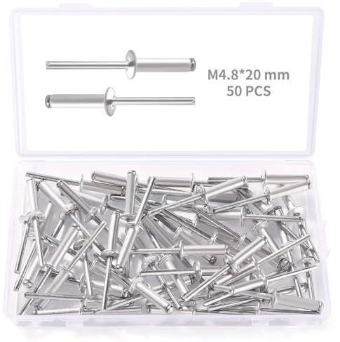 YIXISI 50 Stücke M4.8x20 mm Aluminium Blindnieten, Große Flansch Blindnieten, Dome Blind Nieten, für Metall Holz Aufbewahrungsbox Möbel Kunststoff