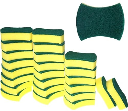 Lot d'éponges Vaisselle de Cuisine lavables réutilisables écologiques. Tampon Nettoyage à récurer grattoir Double Face Anti-Rayure Non abrasif. Enlève saletés casseroles. (Double Face Vert 24 pcs)