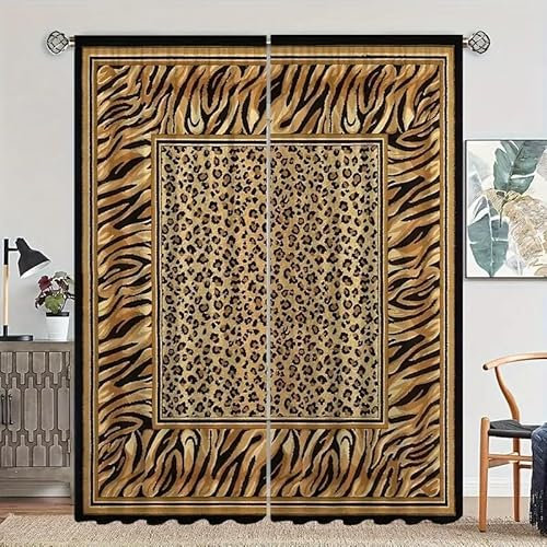 EXSANLIEAY Verdunklungsvorhänge Leopardenmuster, Vorhang Blickdicht Einfach Vorhänge mit öSen 2er Set für Schlafzimmer Kinderzimmer, Deko Gardinen Wohnzimmer - B117 x H137 cm