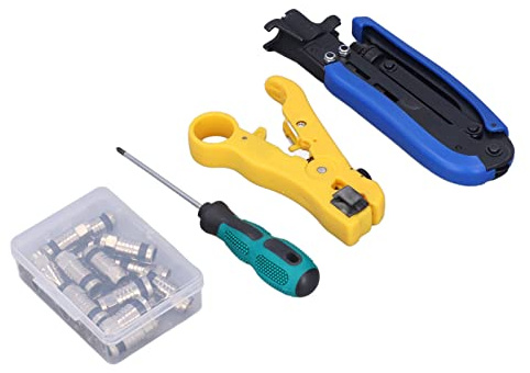 Risegun Coaxial Compression Tool Coax Cable Crimper Kit, Multifunctional Coaxial Compression Tool, Includes Crimping Pliers and Wire Stripper, Network Toolkit for Stripping Cables