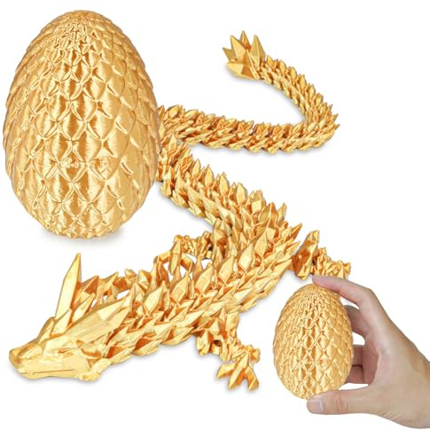 Surprise Dragon Egg with Dragon Inside – Gifts for Kids and Adults, 3D Printed Fidget Toy, Ideal for Christmas, Easter, Birthdays, Fun Desk Décor and Stress Relief(Gold, Small)