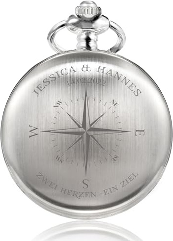 TREEWETO Taschenuhr mit Gravur, Personalisiertes Hochzeitsgeschenk, Geschenk für Paare mit Kompass Knoten, Personalisiert mit Namen und Datum