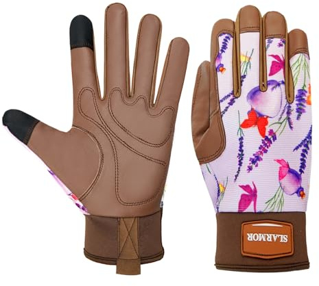SLARMOR Gartenhandschuhe Damen Dornensicher touchscreenfähig aus Rindsleder Atmungsaktive Arbeitshandschuhe mit Griff langlebiges Gartenzubehör Ideal für Frauen