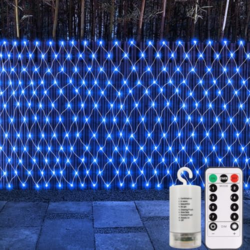 CCILAND Rete luminosa da giardino con batteria da 3 m x 2 m, 200 luci a rete a LED con telecomando, 8 modalità, impermeabile, dimmerabile, per cortile, camera da letto, soffitto, patio, decorazione