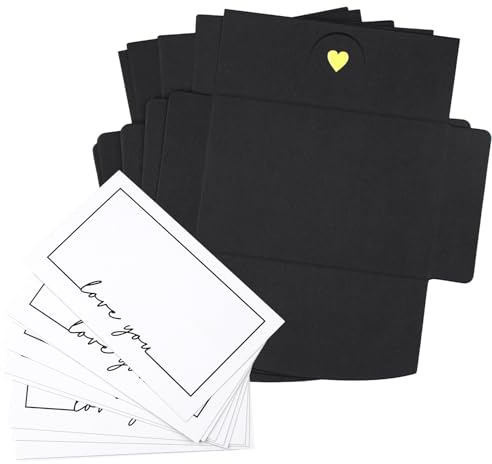25 Blatt 10.5 * 7CM kleine Briefumschläge mit 25 Blatt blanko karten zum selbstgestalten,kleine briefumschläge mini mit Herz Verschluss,für Geburtstagsfeier Einladung Dankeskarten(Love You)