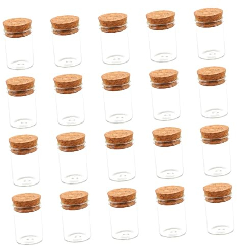 Mobestech 20pcs Glass Test Tube with Cork, Reagent Bottle Test Tube for Scientific Experiments, Visibility, Moisture and Dust Prevention, Wooden Stopper, Small Sample Pots with Lids