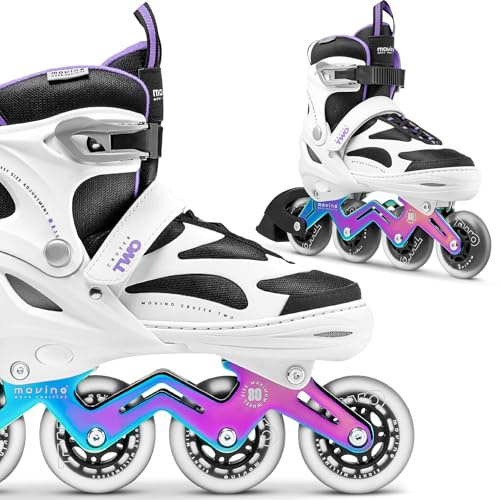 Movino Inline Skates Cruzer Two Rollschuhe Kinder Mädchen Jungen Inliner Rollerskates Fitness Sport Outdoor Inliner für Kinder Inlineskates Verstellbar Großen Rädern 80 mm Kids-Inliner