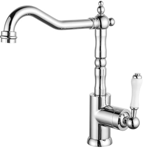 EGTink Wasserhahn Küche Retro,Hoch Küchenarmatur 360° Drehbarer,Waschtischarmatur Antik aus Messing,Einhebelmischer Badezimmer Waschbecken,Chrom