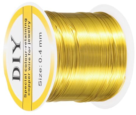 QUARKZMAN 0,4 mm/26 Gauge koppartråd för smyckestillverkning, 1 rulle hantverk fläckbeständig pärltråd för smyckestillverkning gör-det-själv (guld) – 100 m