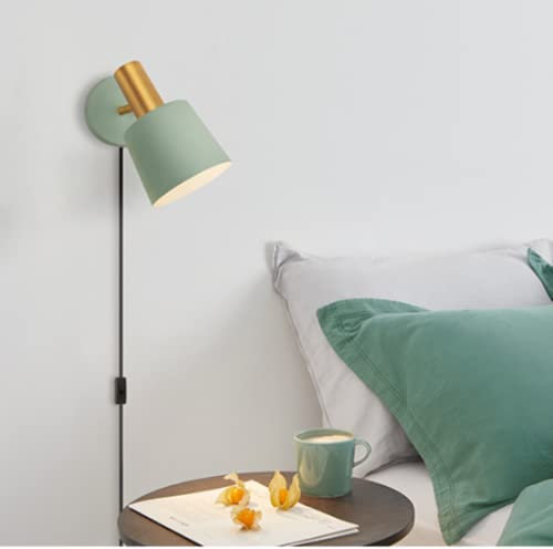 SSNCcNC Grün, Innen Wandlampen Industrial Wandleuchte mit Stecker und Schalter Bettlampe Leselampe Wand Schwenkbar Schlafzimmer Nachttischlampe E27 für Wohnzimmer Flur